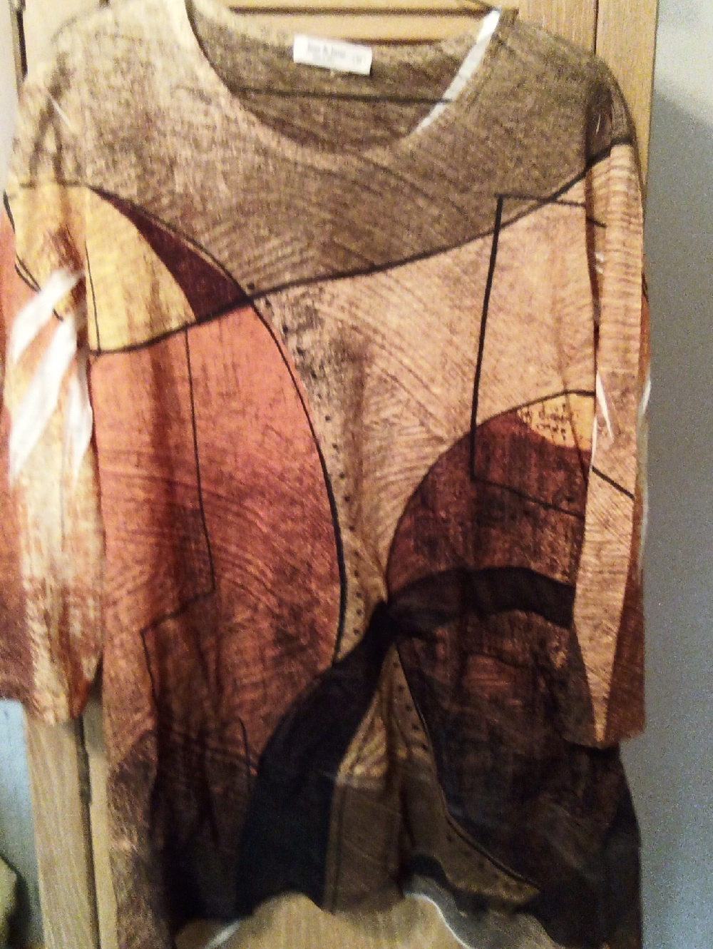 Abstract Print Women’s Tunic Top in Brown and Tan